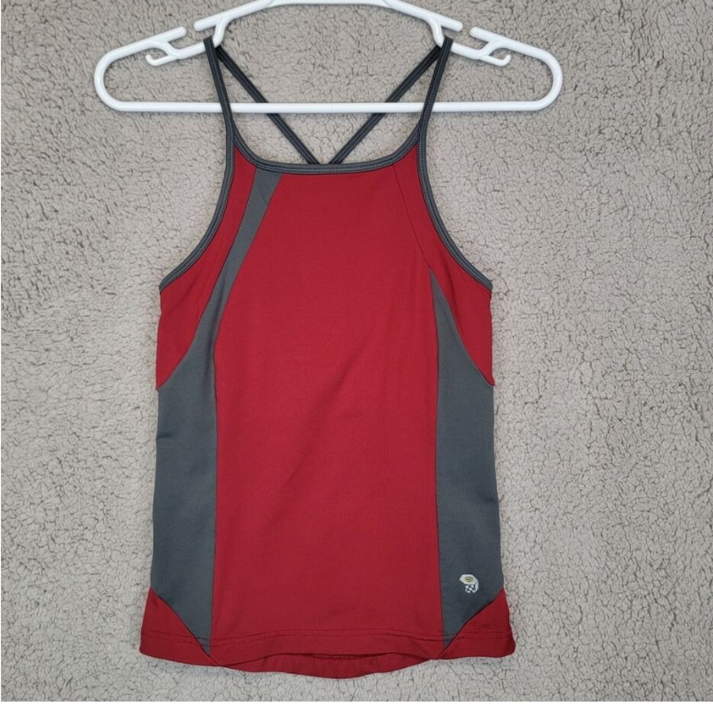 Mountain Hard Wear Womens XS Red Gray Trim Strappy Sport Tank Top Built In Bra